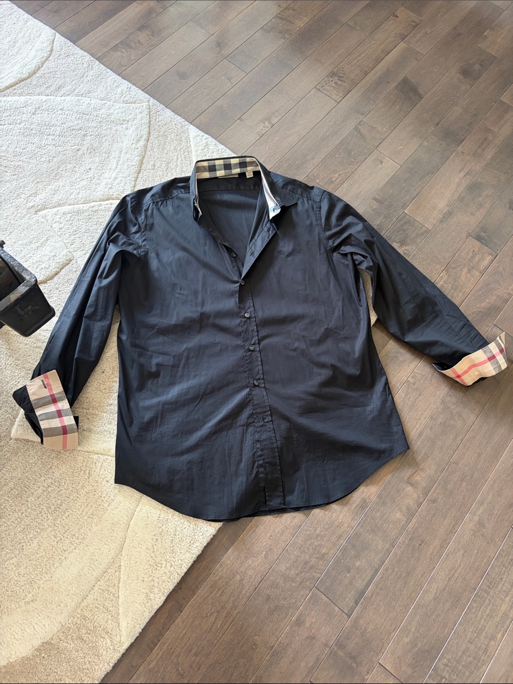 Burberry Black Button-Down Shirt with Signature Check Trim